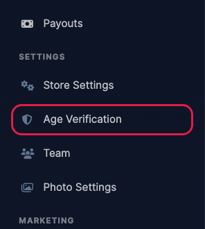 Age Verification in the Settings section of the left menu