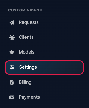 Settings in the Custom Videos section of the left menu
