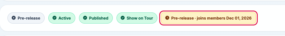 Status labels on a content set's page, including Pre-release, joins members Dec 01, 2026