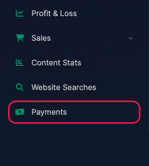 Payments in the Reporting section of the left menu
