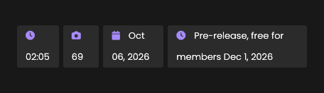 A video on the website showing Pre-release, free for members Dec 1, 2026