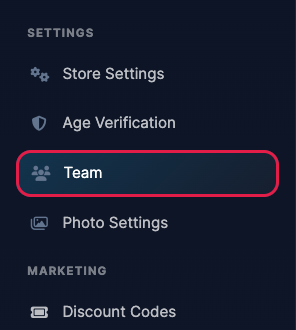 Team in the Settings section of the left menu