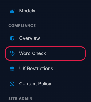 Word Check in the sidebar under Compliance
